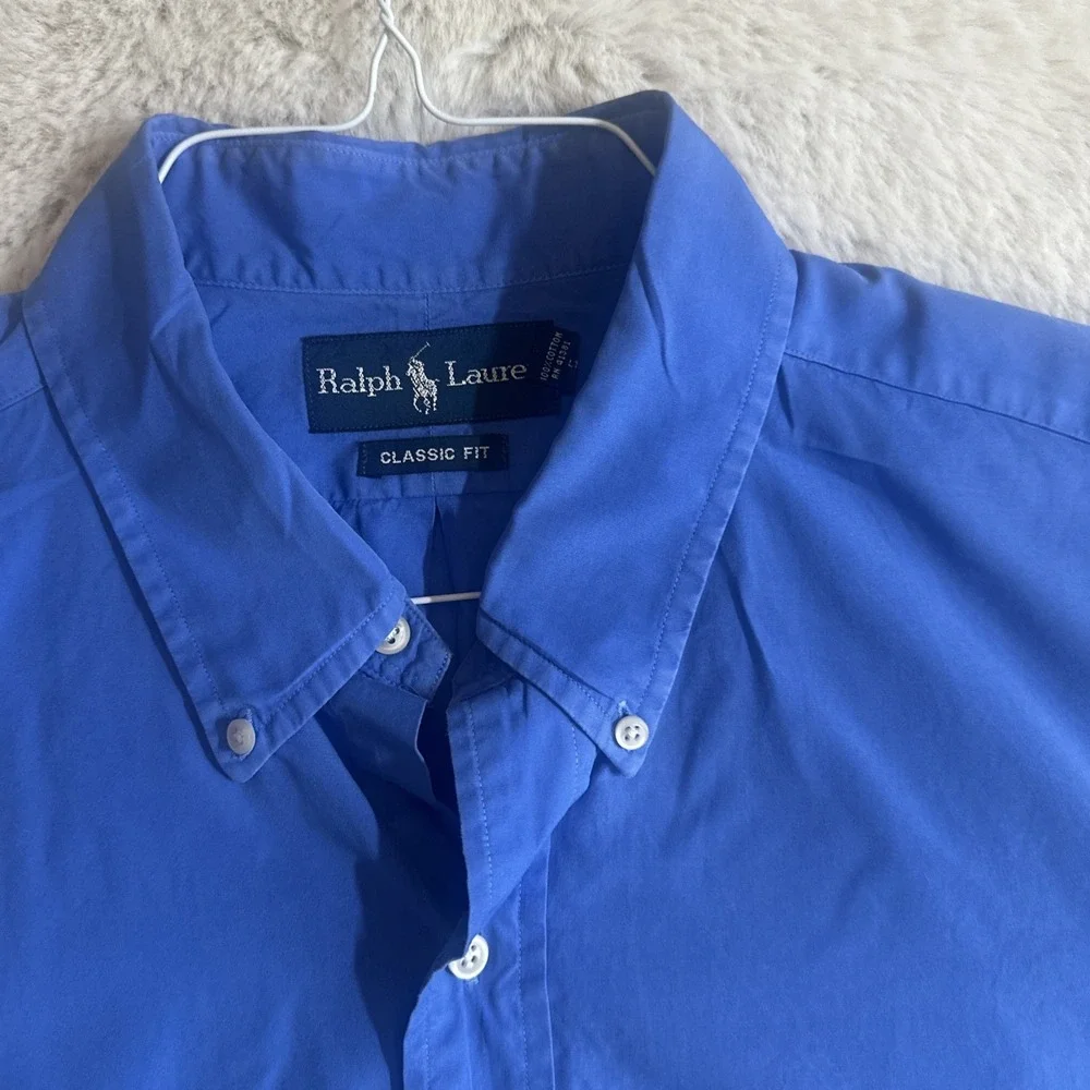 Ralph Lauren Medium Blue Featherweight Twill XL Causal‎ Button Down